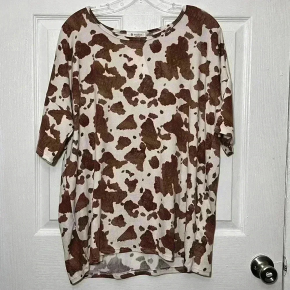 NWOT BOMBOM Animal Print Brown and White Loose Knit Tee | size small - Picture 4 of 6